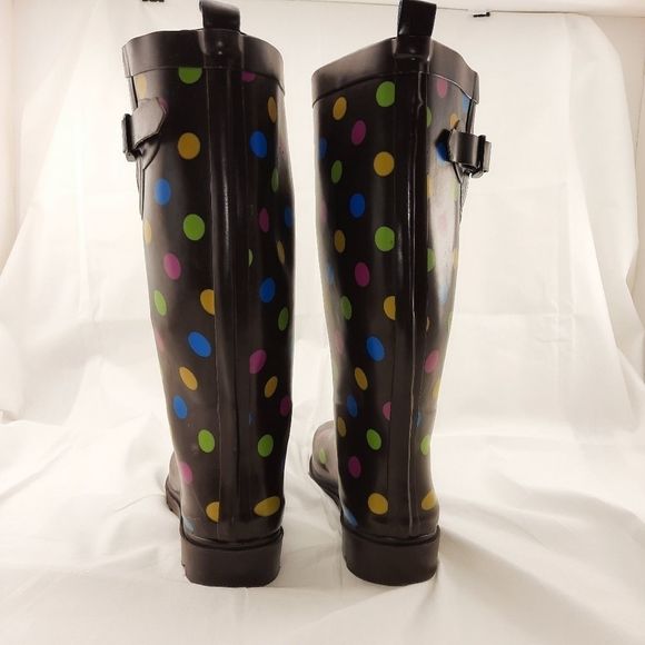 Capelli of New York rubber boots polka dots brown pastels size 7 women's rain - Picture 4 of 12